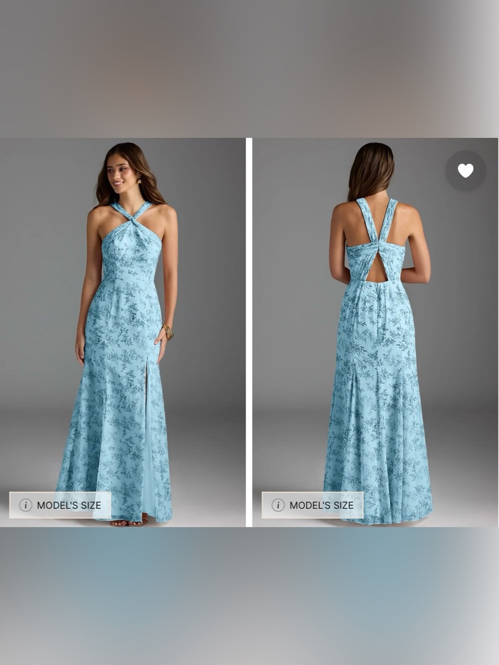 Azazie Rue Blue Fern Floral A-Line Halter Chiffon Dress